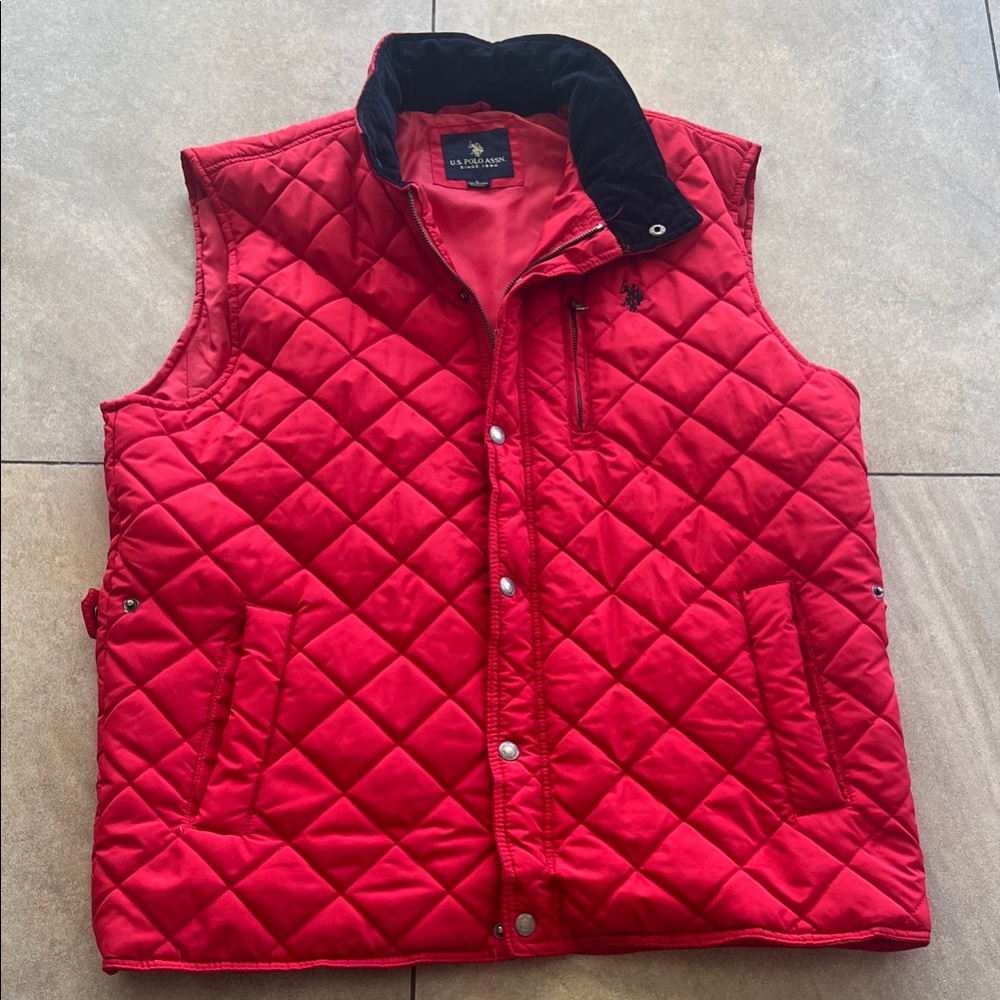 U.S. Polo Assn. Red Quilted Vest with dark blue Trim